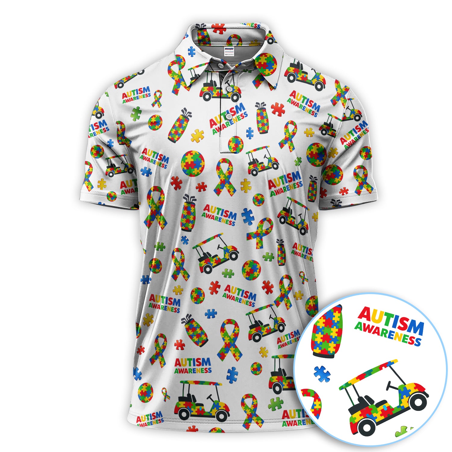Autism Spectrum Disorder Golf Shirt, Autism Awareness Pattern Golf Polos, Golf Gift For Men