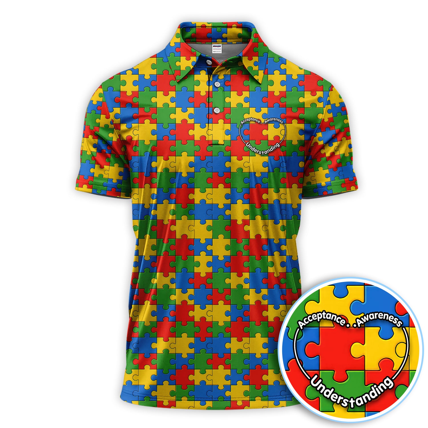 Autism Awareness Puzzle Pattern Golf Polos, Autism Spectrum Disorder Golf Shirt, Golf Gift For Men