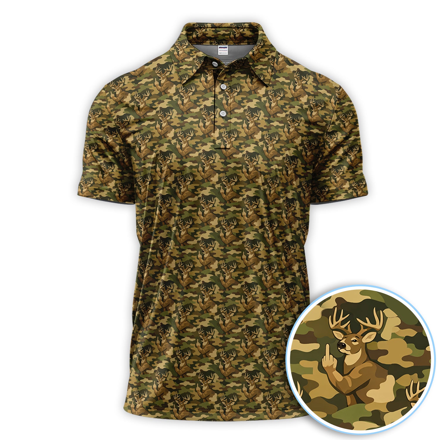 Deer Camo Pattern Golf Shirt, Crazy Golf Polos For Men, Golf Gift For Hunter