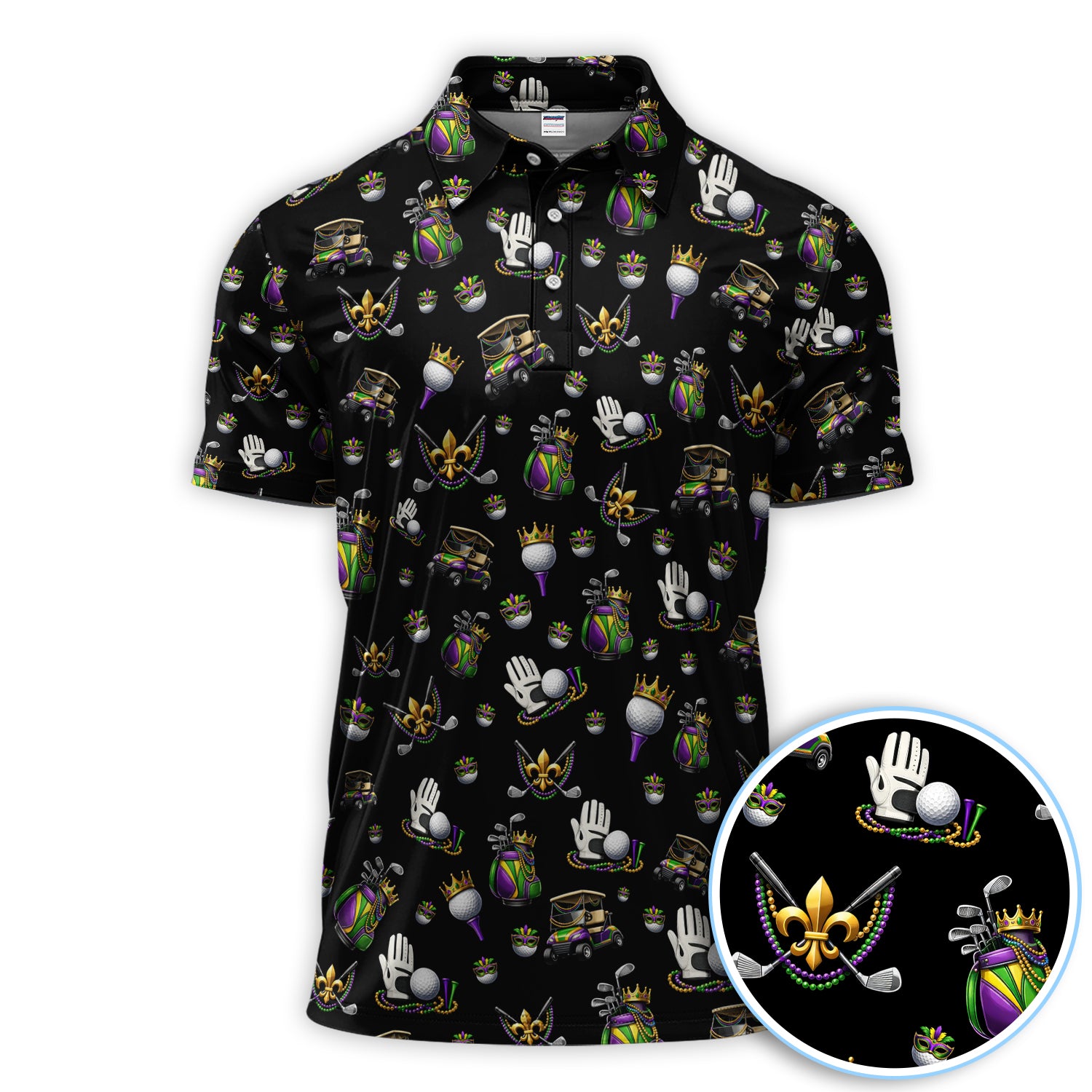 Mardi Gras Pattern Golf Shirt For Men, Funny Golf Polos, Crazy Golf Gift For Golfer