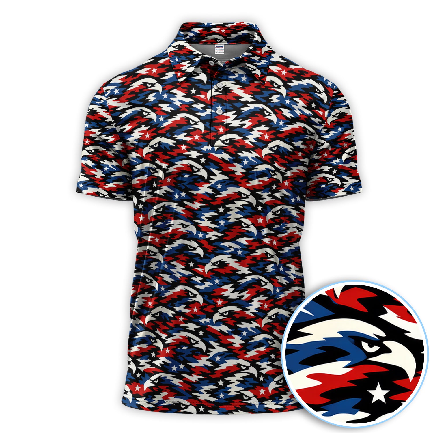 Eagle America Pattern Golf Polos, USA Patriotic Golf Shirt For Men, Golf Gift For Golfer