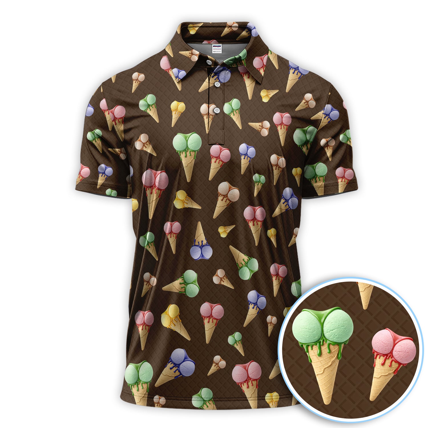 Ice Cream Pattern Golf Polos, Funny Golf Shirt For Golfer, Golf Gift For Men