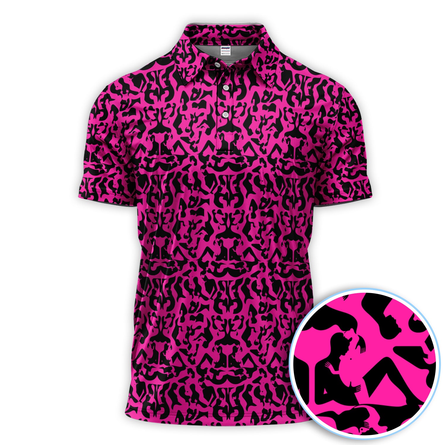 Bold Silhouette Pattern Polos, Hot Pink Abstract Golf Shirt, Golf Gift For Golfer