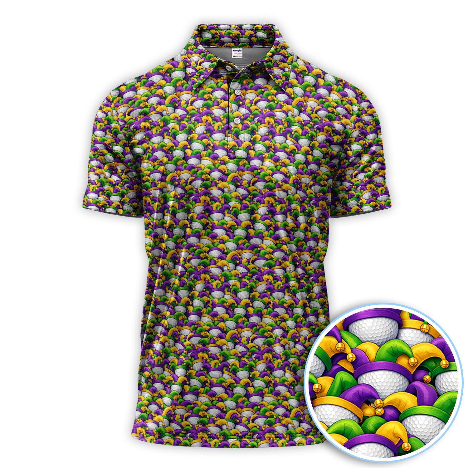 Carnival Golf Pattern Polos, Mardi Gras Golf Shirt For Golfer, Golf Gift For Men