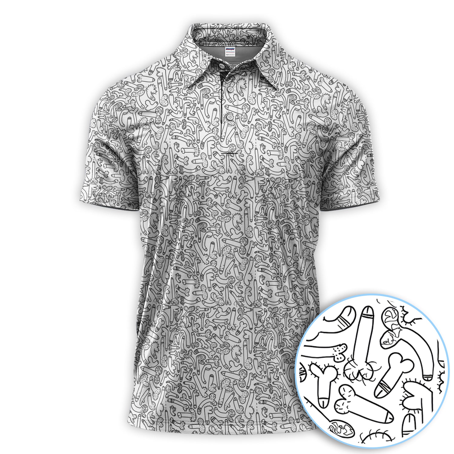 Funny Doodle Pattern Golf Shirt, Crazy Golf Polos For Golfer, Golf Gift For Men