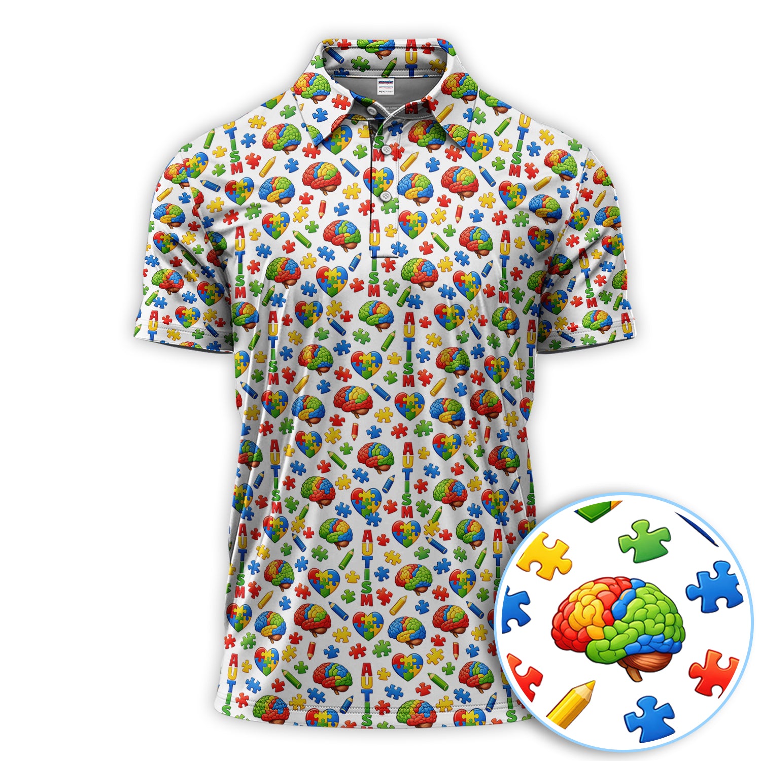 Autism Awareness Pattern Golf Polos, Autism Spectrum Disorder Golf Shirt, Golf Gift For Golfer