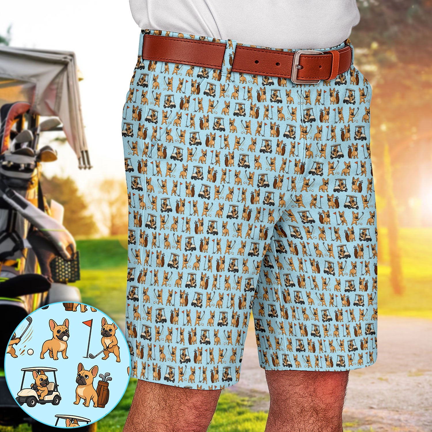 French Bulldog Pattern Golf Short, Funny Frenchie Golf Shorts For Golfer, Crazy Golf Gift For Men