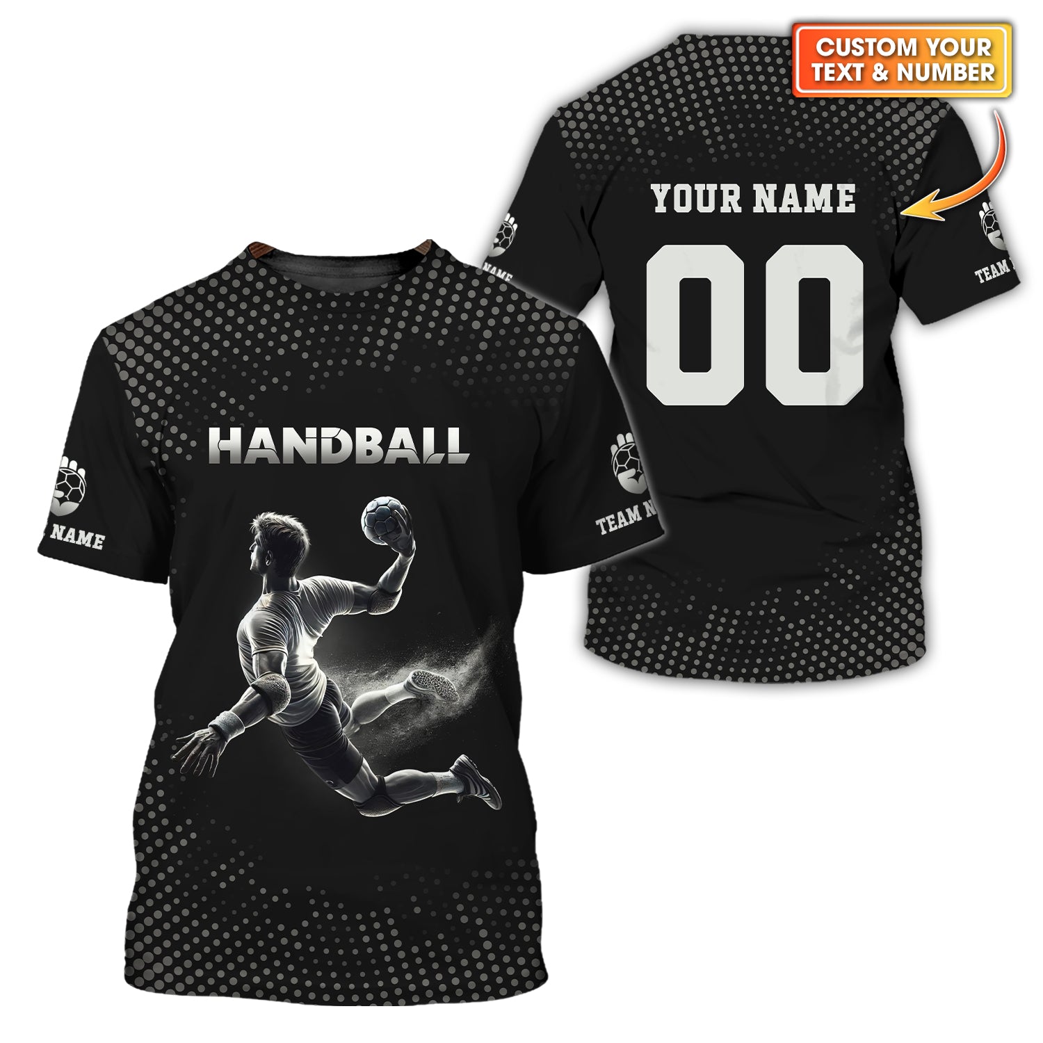 Custom Name & Number Handball T-Shirt, Shirts For Handball Men Players, Gift For Handball Fan