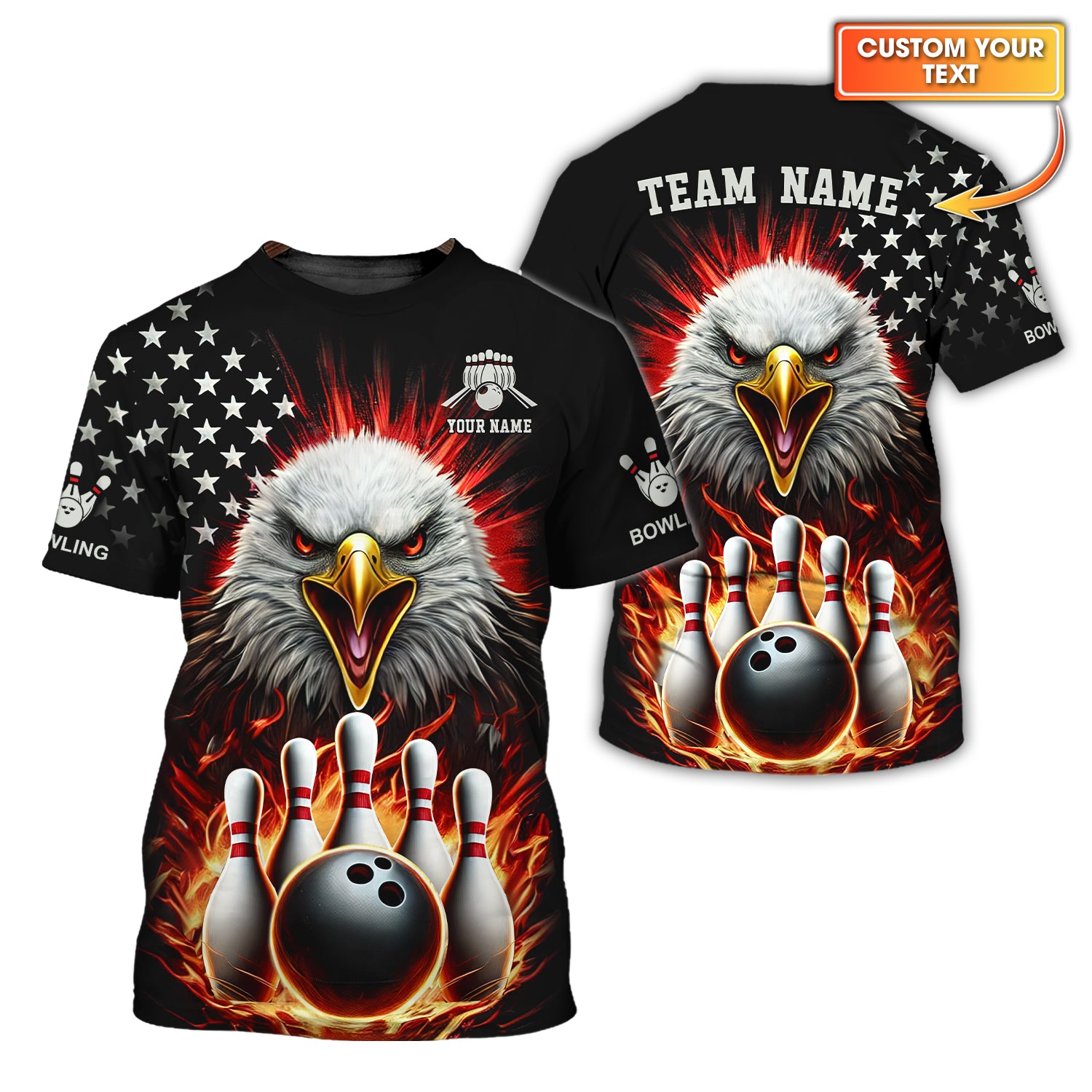 USA Eagle Flag Bowling T Shirt, Custom Bowling Jersey, Bowling Shirts for Men, Bowling Team Shirts
