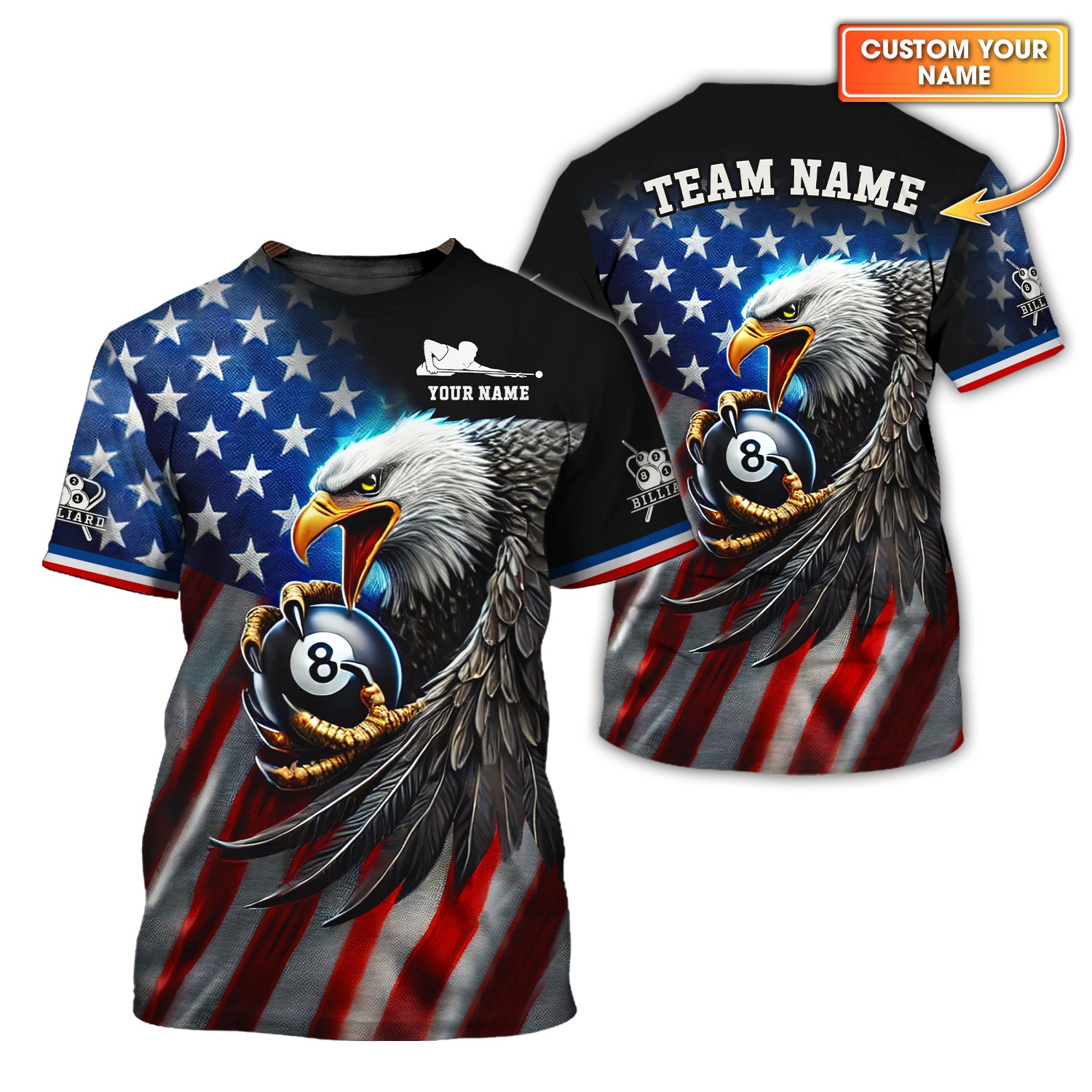 USA Flag-Eagle hold 8-ball Billiards Custom T shirt, Billiards Polo, Gift For Billiards Players