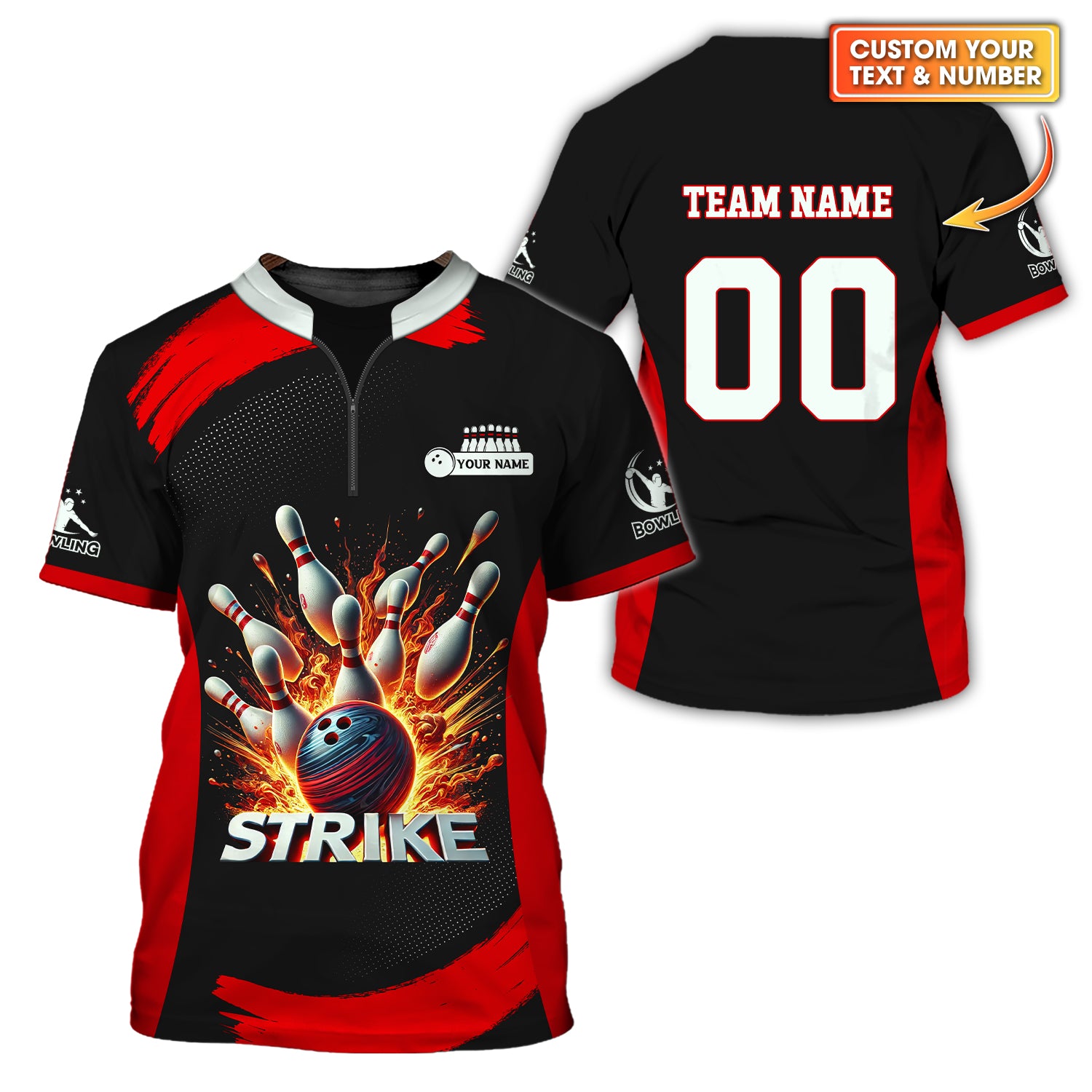 Bowling Strike Boomer Black & Red T Shirt, Custom Name Superb Bowling Shirts, Bowling Presents