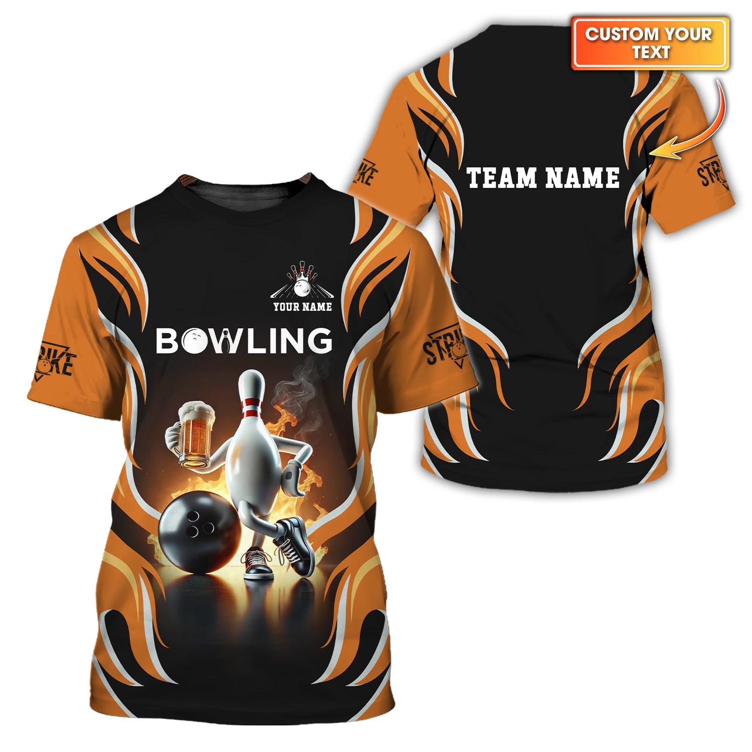 Custom Bowling T Shirt, 3D Bowling Pin & Ball Explosion Design, Bowling Presents