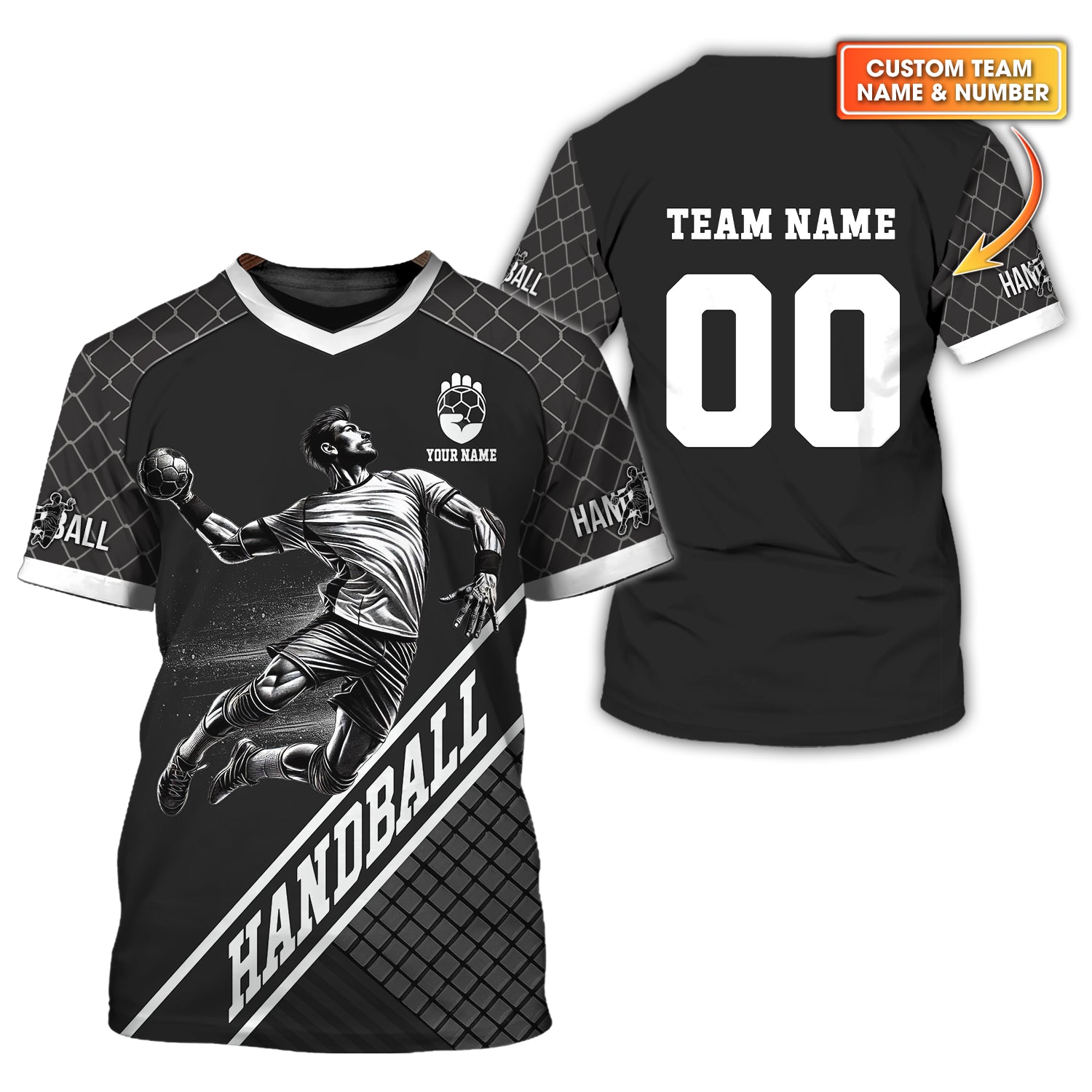 Custom Grid Pattern T-Shirt, Shirts For Handball Players, Gift For Handball Fan