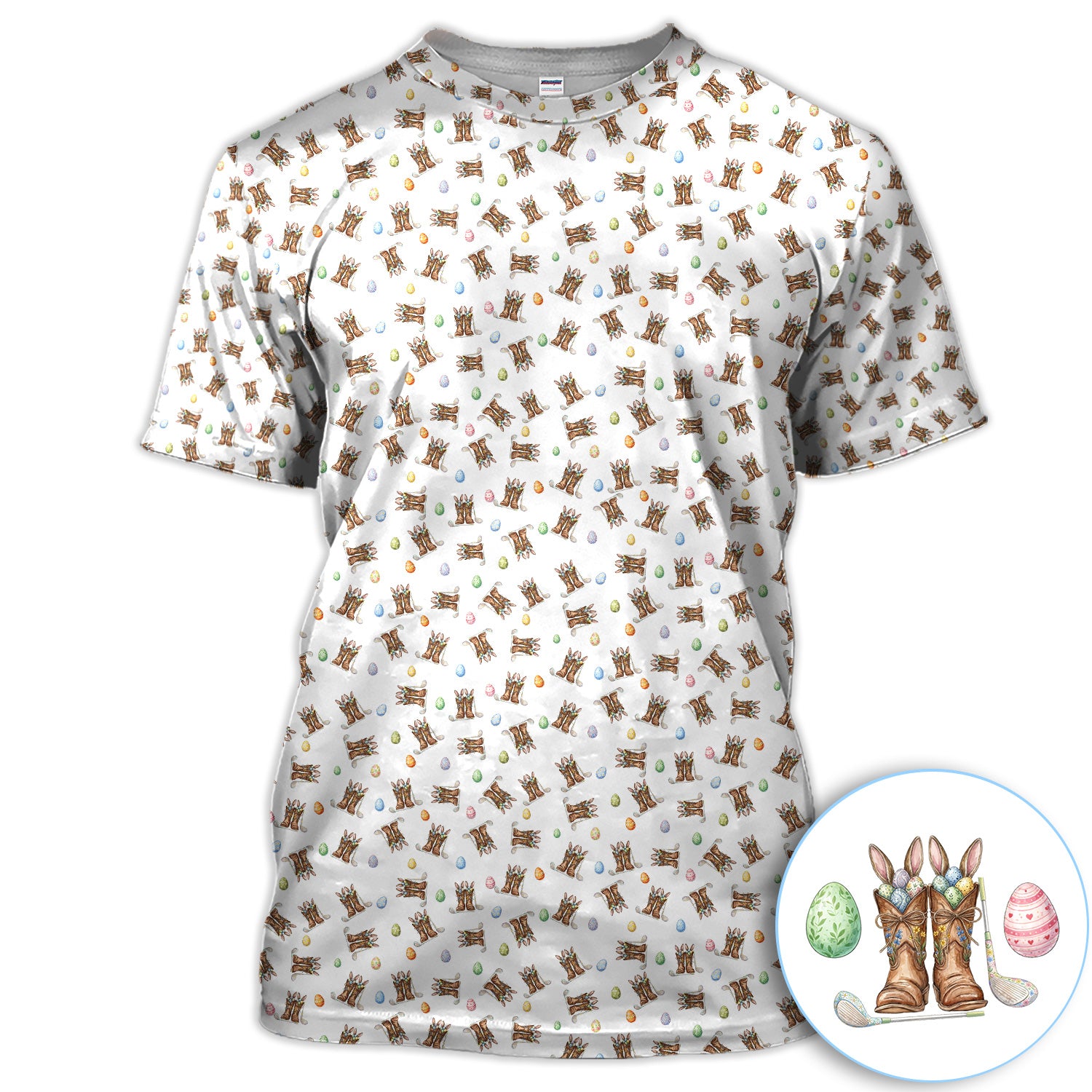 Easter Cowboy Boots Western Coquette White Golf Polos, Crazy Golf Shirt For Men, Funny Golf Shirt