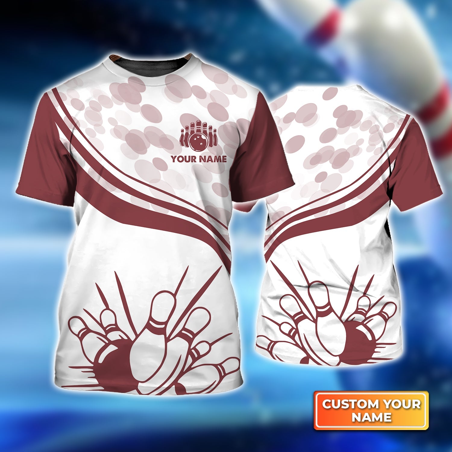 Red Bowling Personalized Name 3D Tshirt Best Gift For Bowler