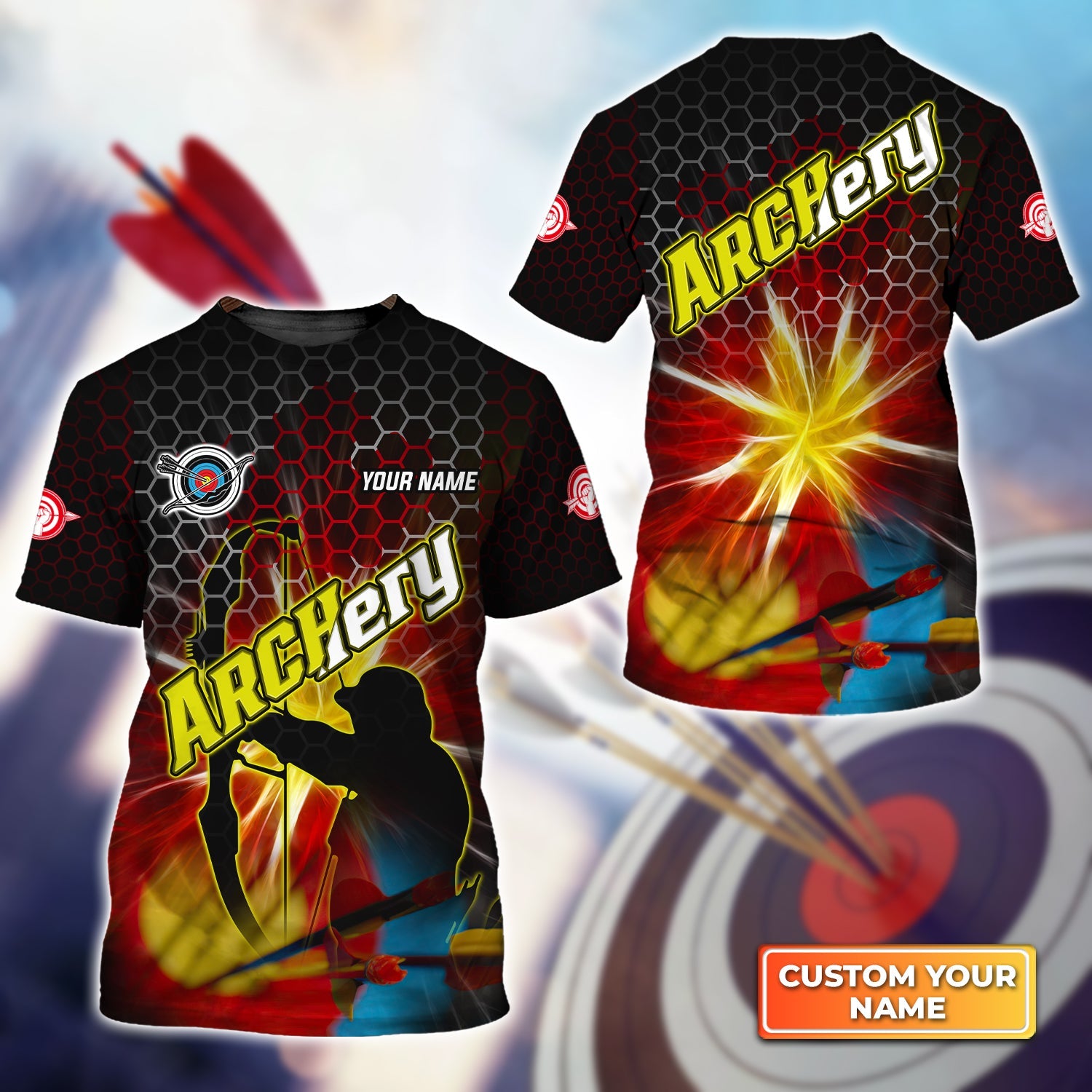 Yellow Archer Archery Target Personalized Name 3D Tshirt Gift For Archer