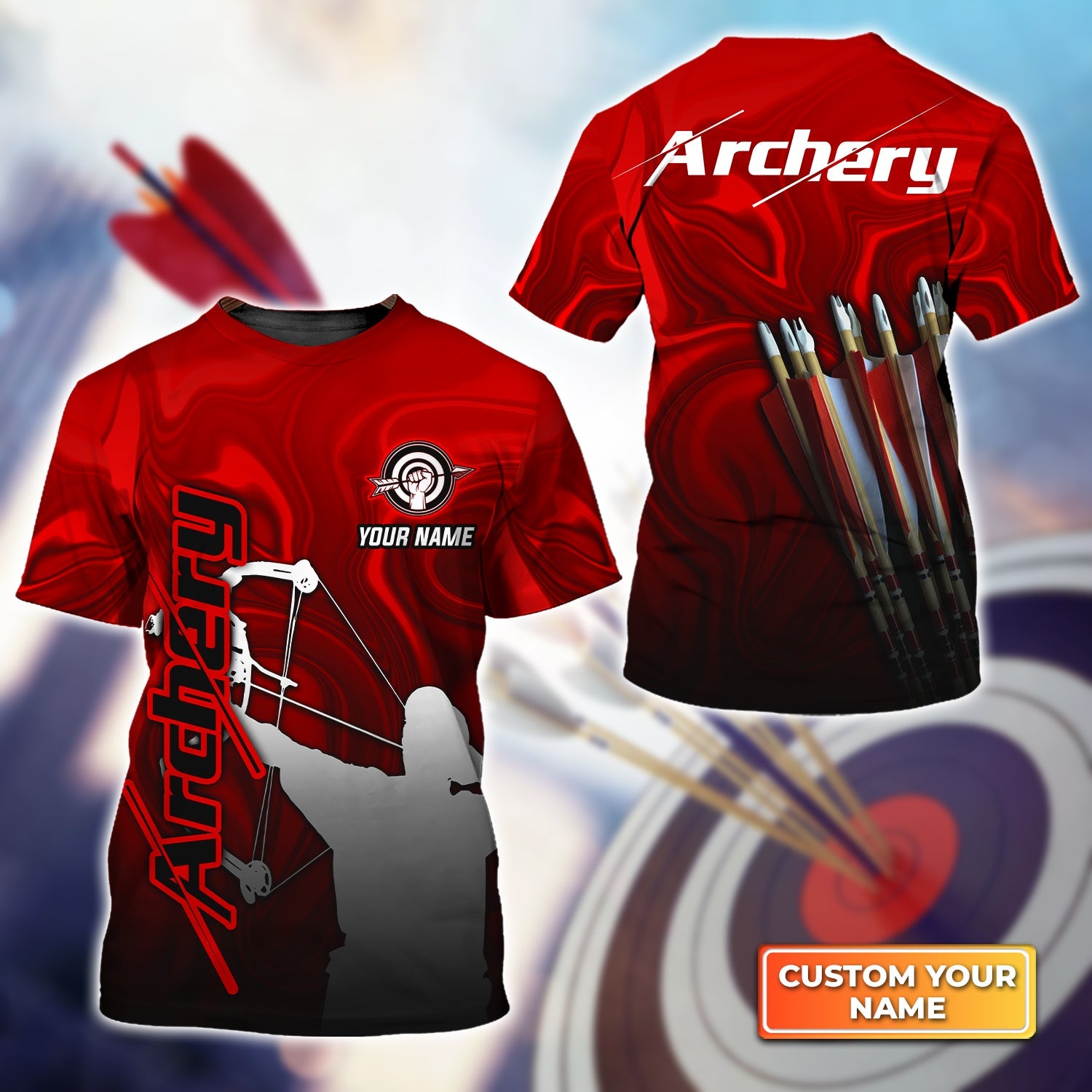 Red Archery Abstract Colorful Animation Personalized Name 3D Tshirt Gift For Archer