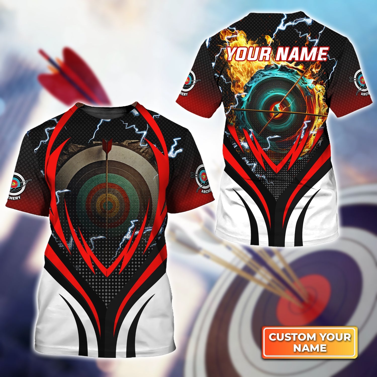 Archery Target Board On Flame Personalized Name 3D Tshirt Gift For Archer