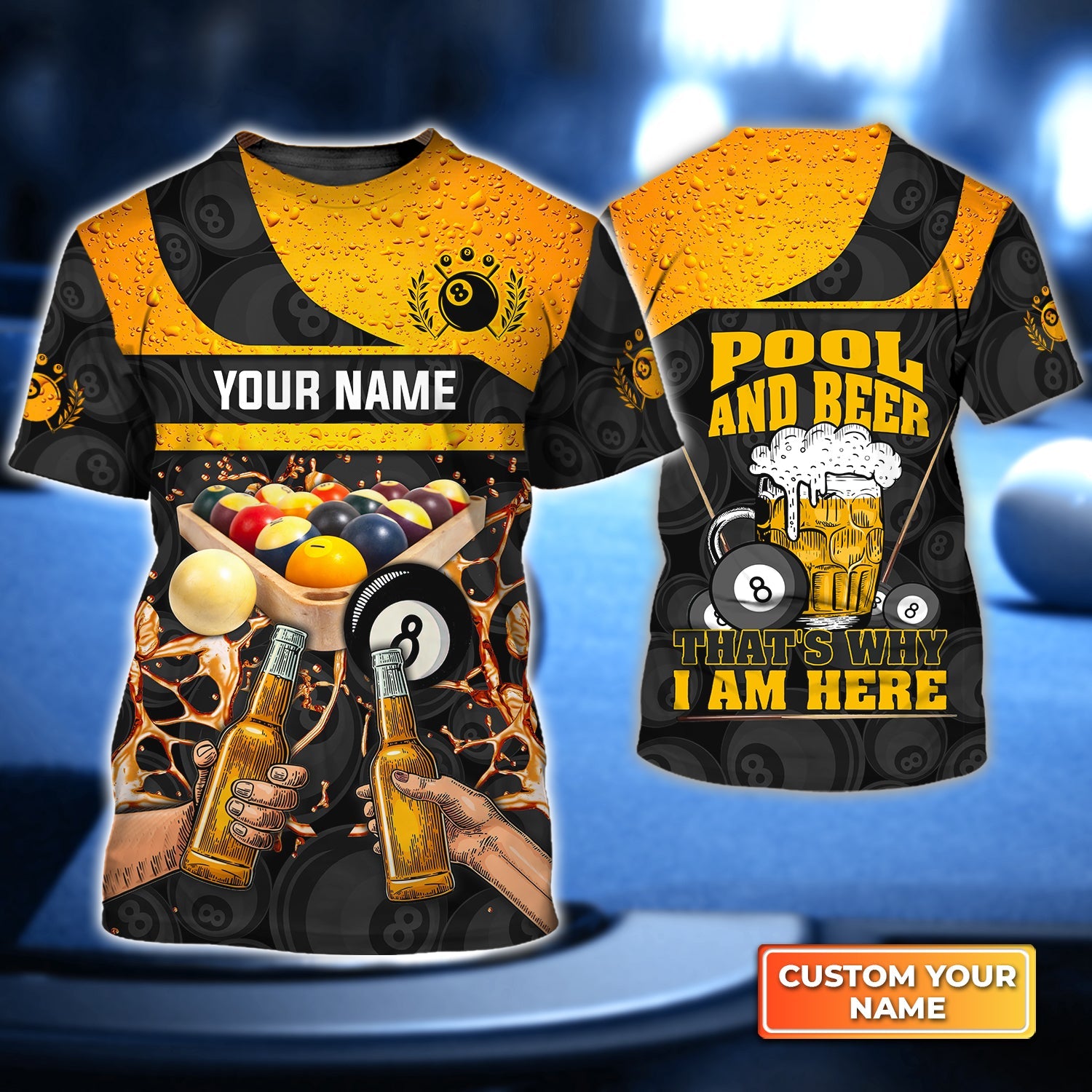 Pool And Beer That's Why I Am Here Personalized Name 3D Tshirt Gift Billiard Players