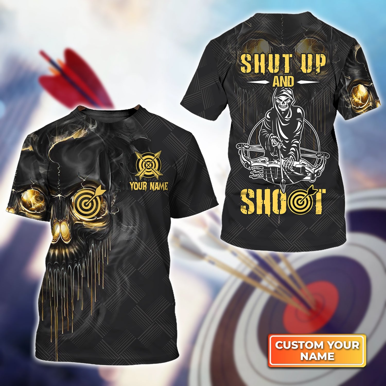 Archery Skull Shut Up and Shoot Personalized Name 3D Tshirt Gift For Archer