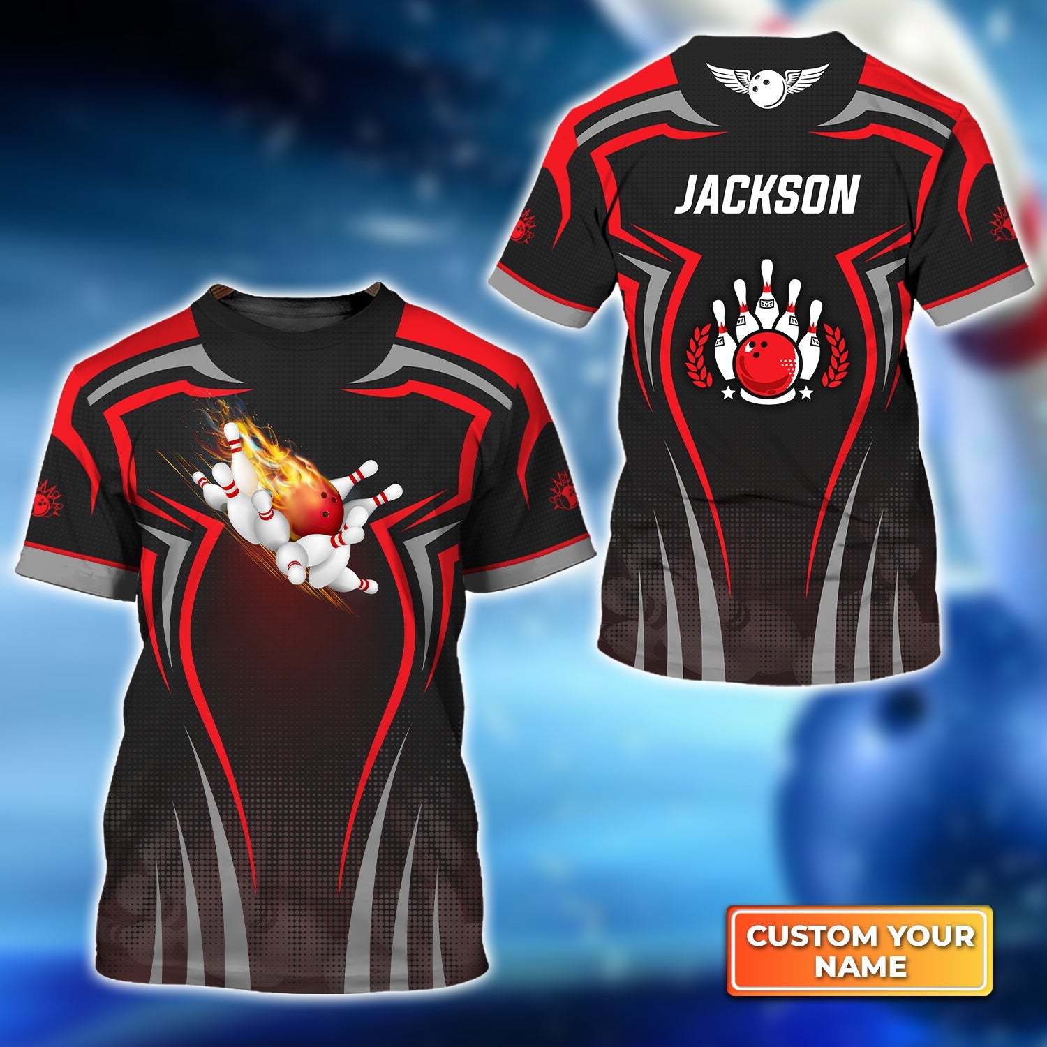 The Red Bowling Ball Crashing The Pins Personalized Name 3D Tshirt