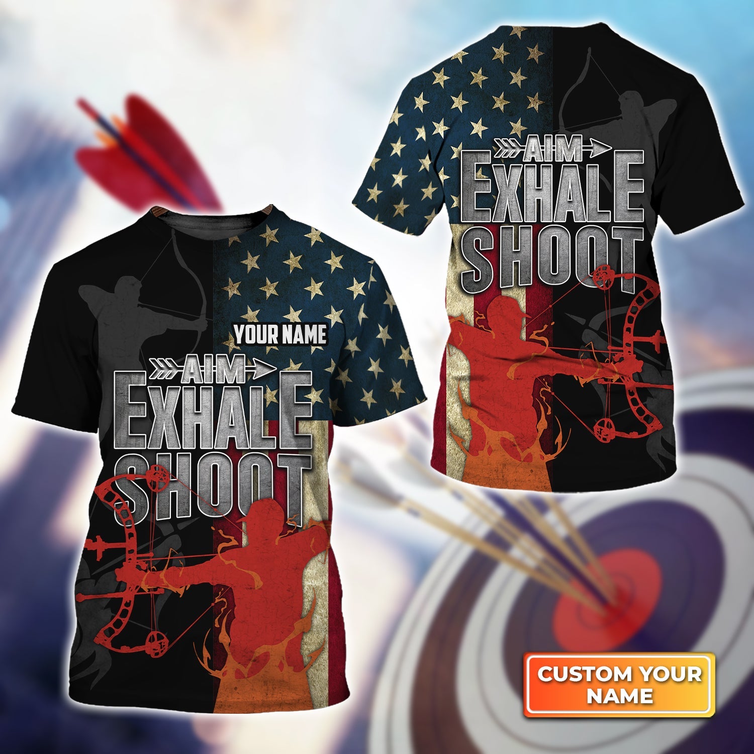 Archery Aim Exhale Shoot Personalized Name 3D Tshirt Gift For Archer