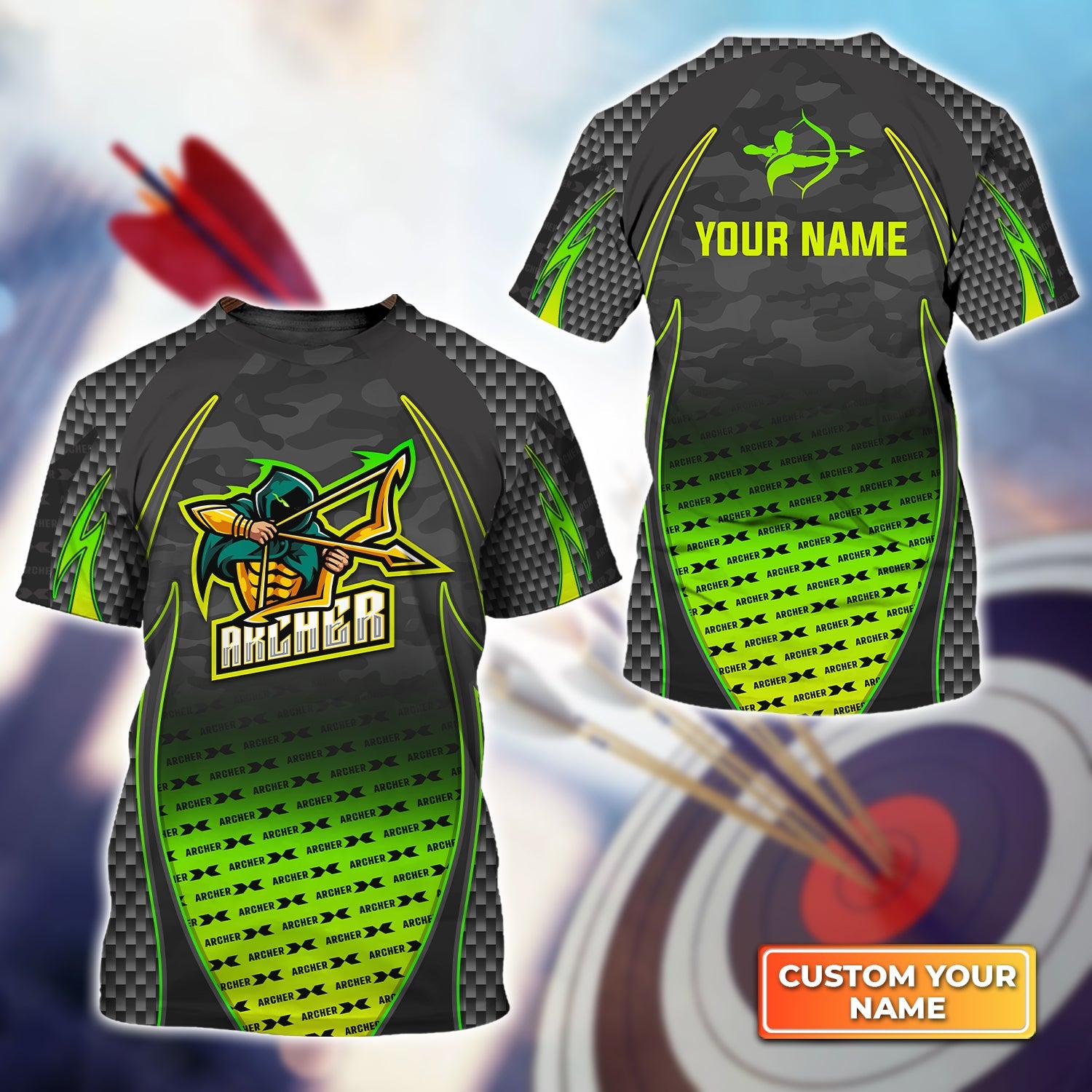Archer Esport Mascot Green Pattern Personalized Name 3D Tshirt Gift For Archer