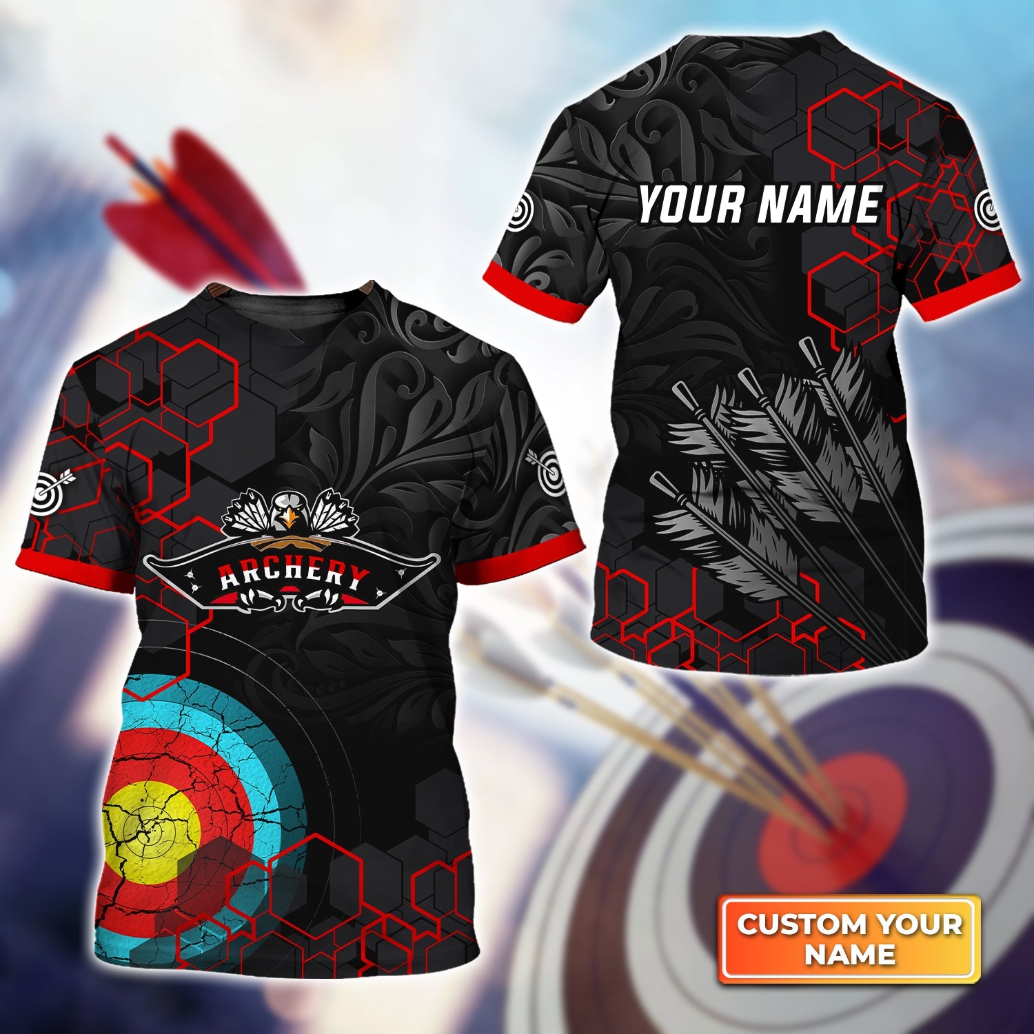 Archery Target Sign Black Pattern Personalized Name 3D Tshirt Gift For Archer