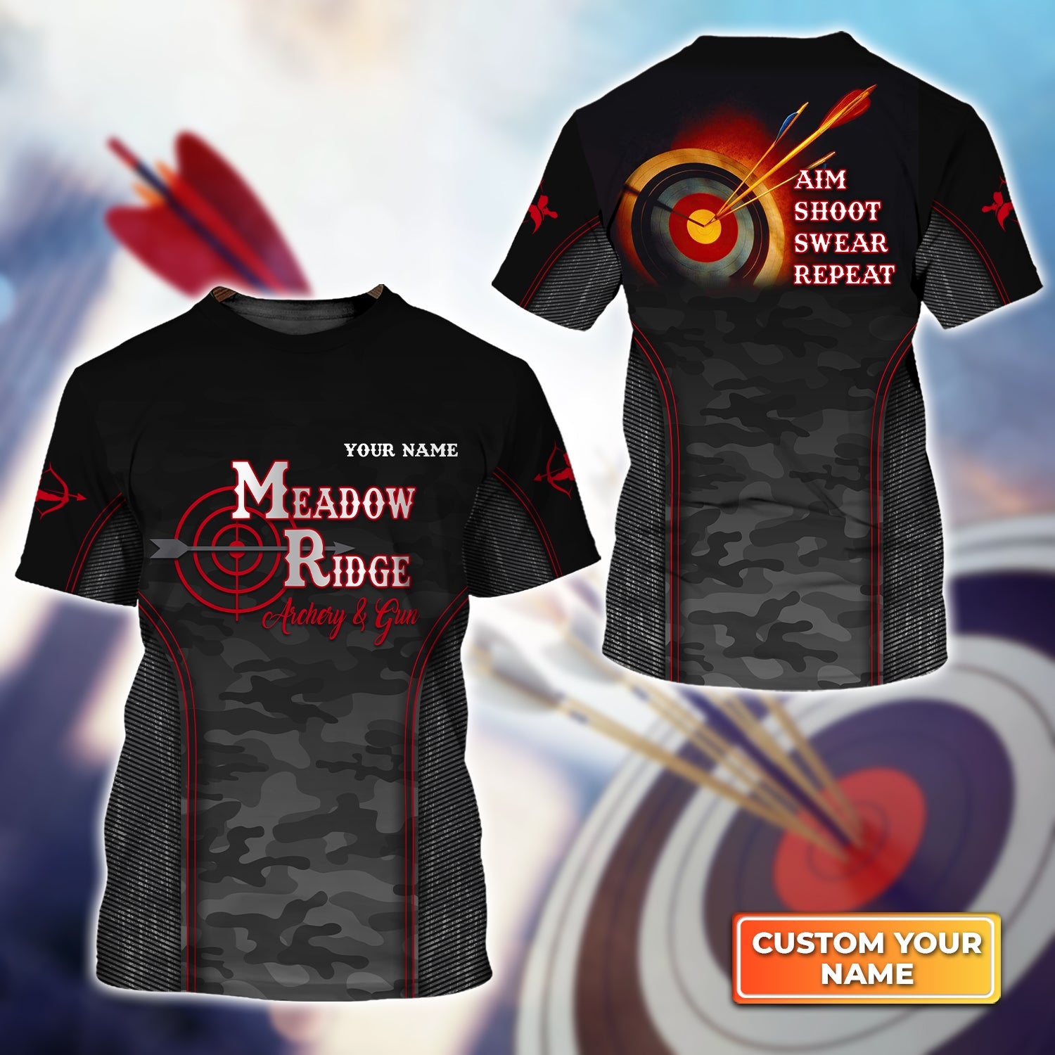 Archery Aim Shoot Swear Repeat Personalized Name 3D Tshirt Gift For Archer