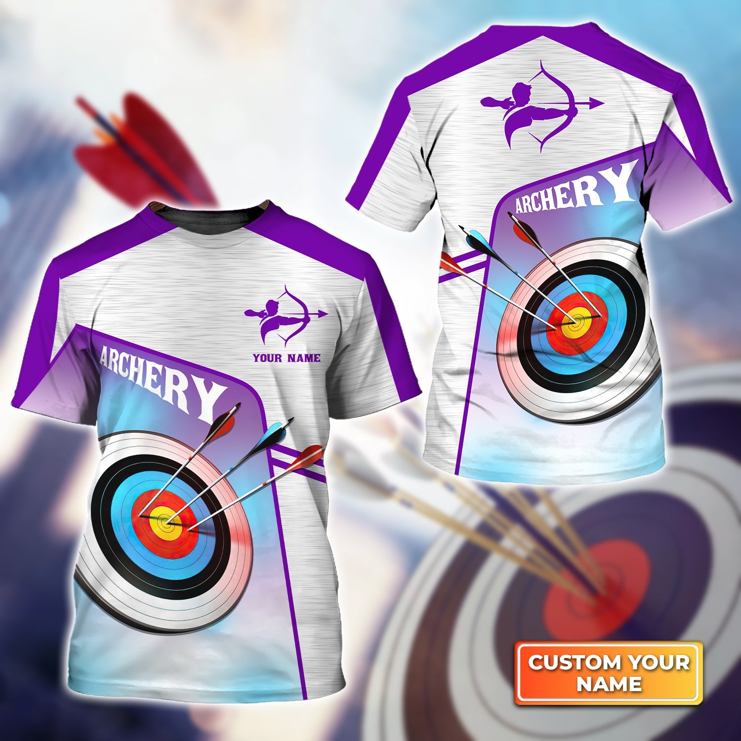 Purple Watercolor Archery Target Board Personalized Name 3D Tshirt Gift For Archer