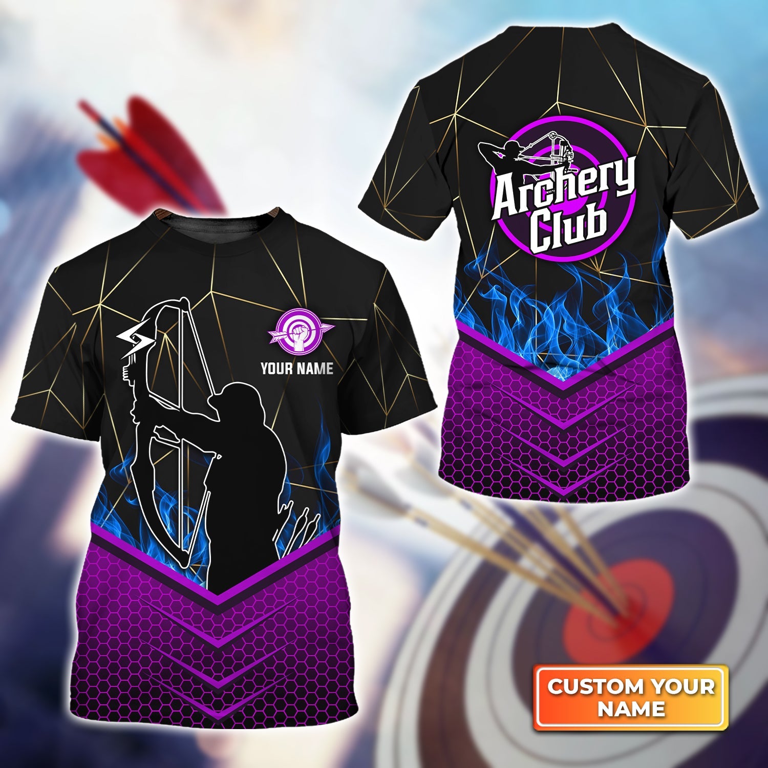 Ancher In Purple Background Archery Club Personalized Name 3D Tshirt Gift For Archer