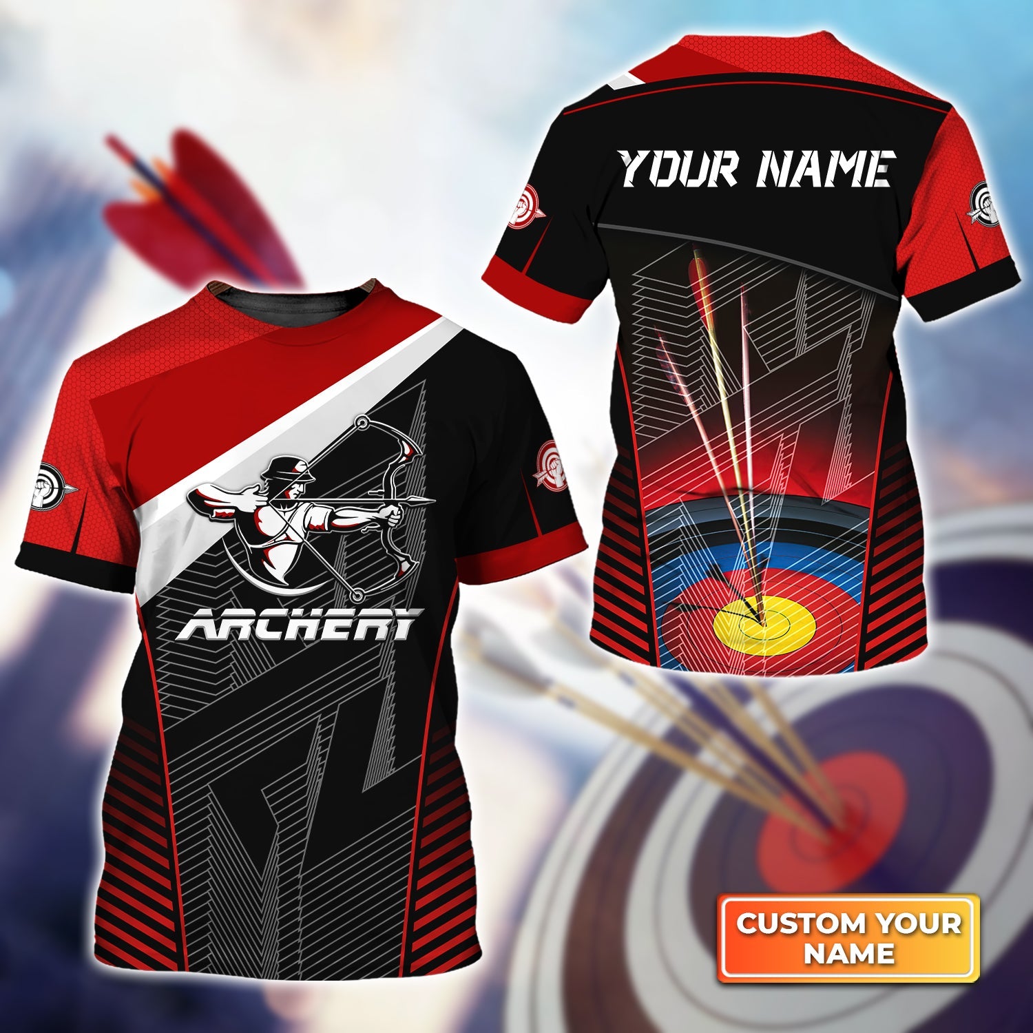 Red And Black Archer Archery Target Club Personalized Name 3D Tshirt Gift For Archer