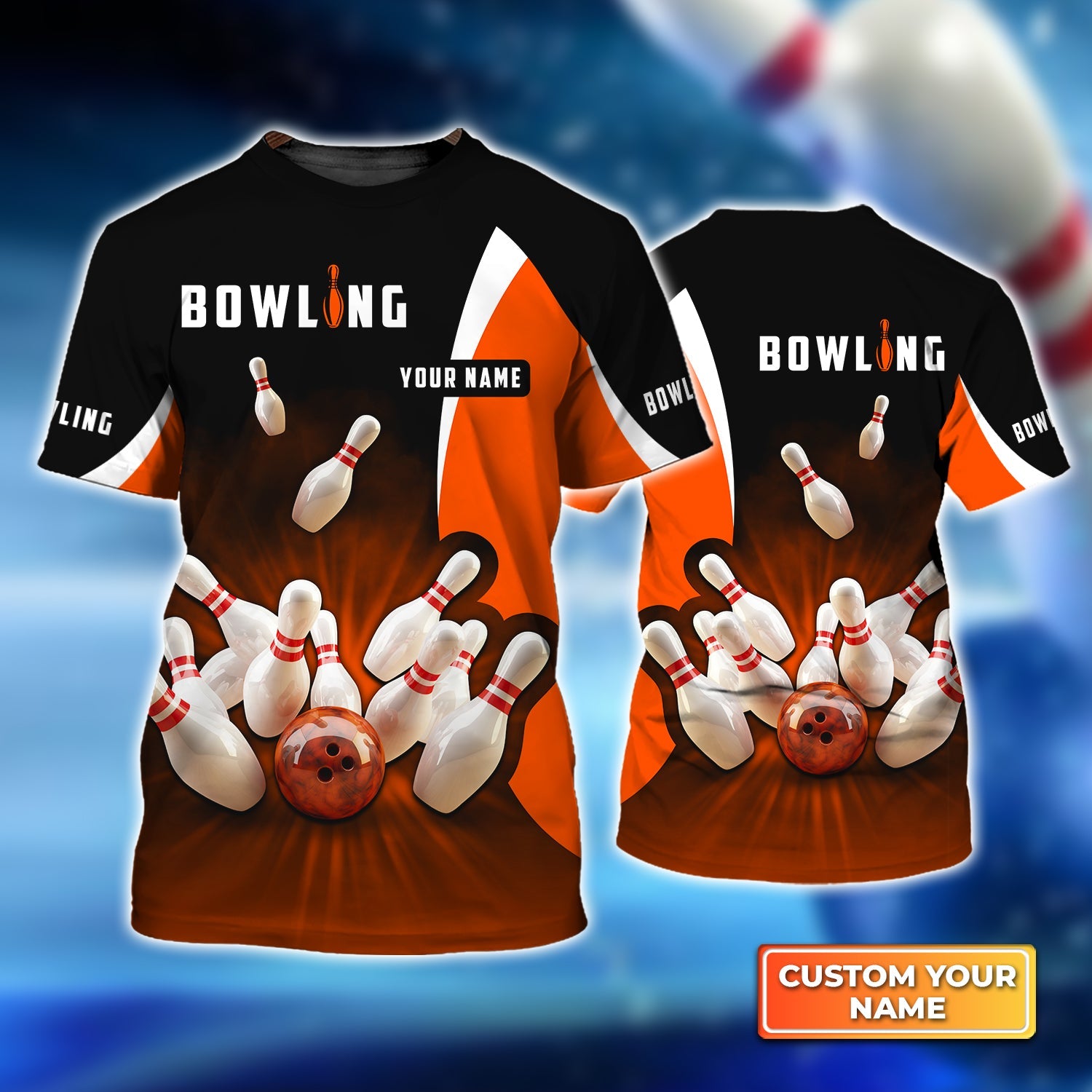 Perfect Orange Strike Bowling Personalized Name 3D Tshirt Gift For Bowler
