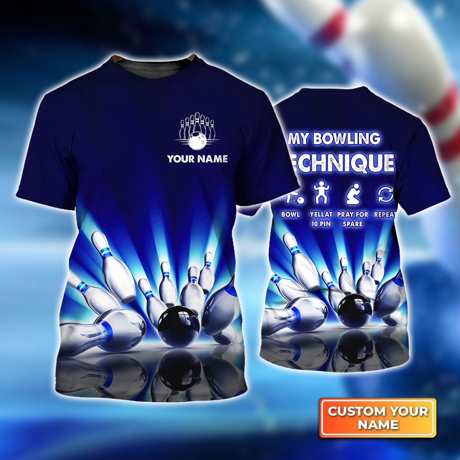 Bowling Techinque Neonlights Bowling Personalized Name 3D Tshirt For Bowling Player