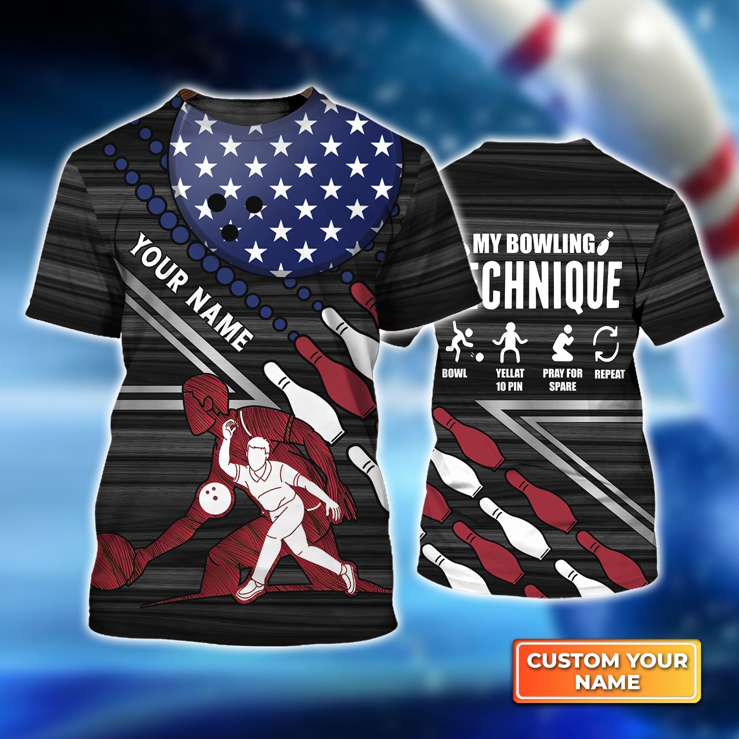 My Bowling Technique Personalized Name 3D Tshirt For Bowling Player