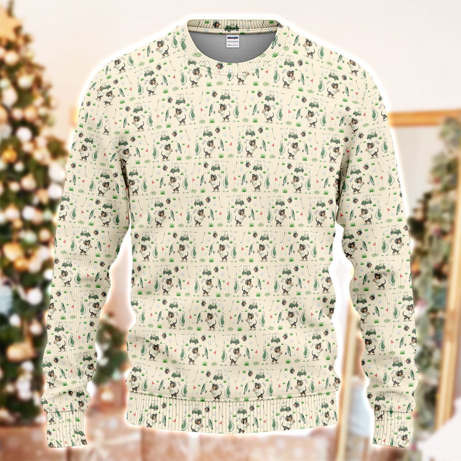 Funny Wiener Dog Golf Ugly Sweater, Dachshund Pattern Golf Sweater, Crazy Golf Gift For Men