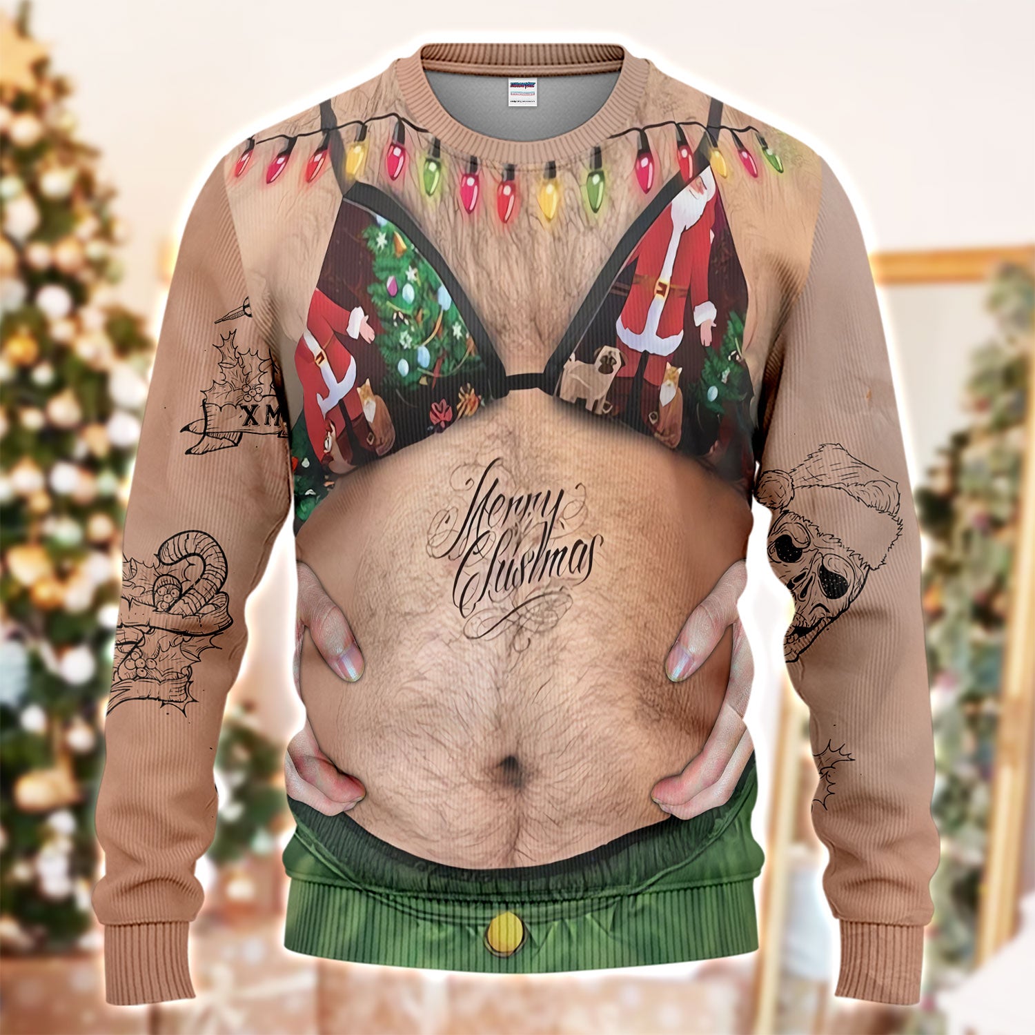 Funny Sweater Cosplay For Golfer, Costume Ugly Sweater Hairy Fat Bikini Polos, Crazy Golf Shirt For Men