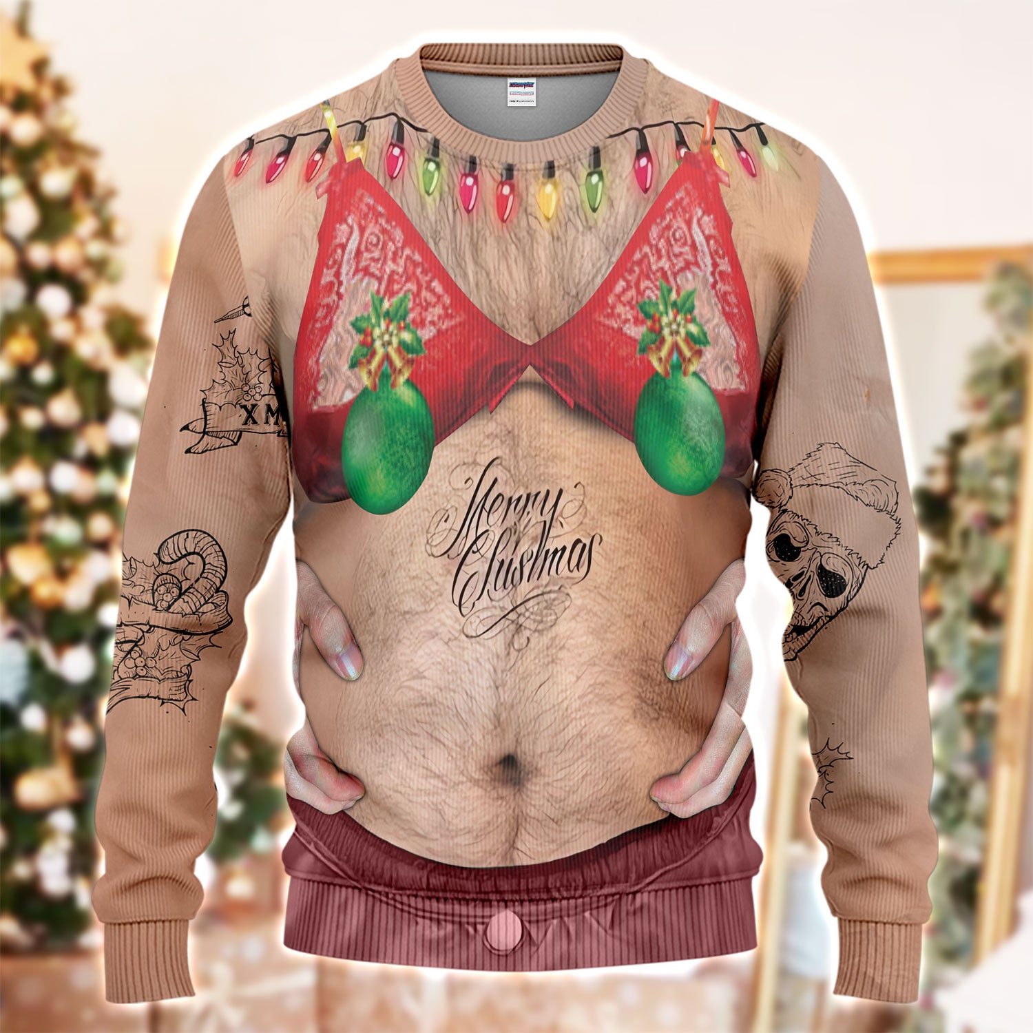 Costume Sweater Ugly Hairy Fat Man, Funny Sweater Cosplay, Christmas Ugly Shirt For Men
