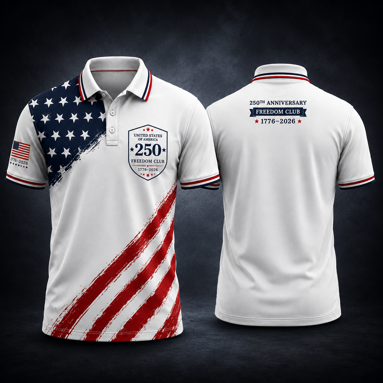 United States of America 250 Freedom Club Polo Shirt – Patriotic 4th of July 1776–2026 Anniversary Golf Shirt