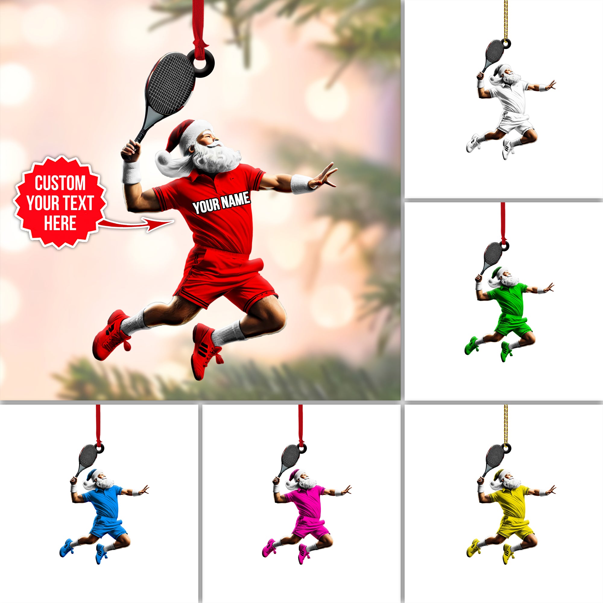Santa Tennis Player Ornament, Unique Christmas Gift for Tennis Fans, Acrylic Ornament, Christmas Decor