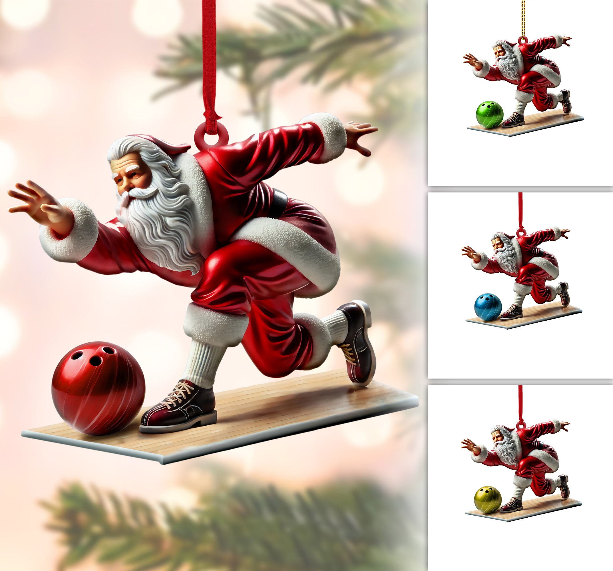 Santa Bowling, Personalize Bowling Ornament, Christmas Gift For Bowling Lovers