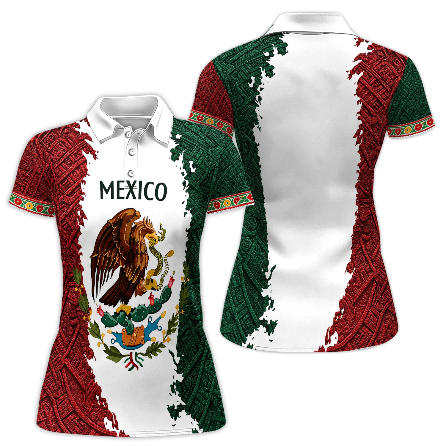Mexican Aztec Eagle Golf Pattern Shirt, Mexico Heritage Golf Shirt For Women, Patriotic Golf Gift
