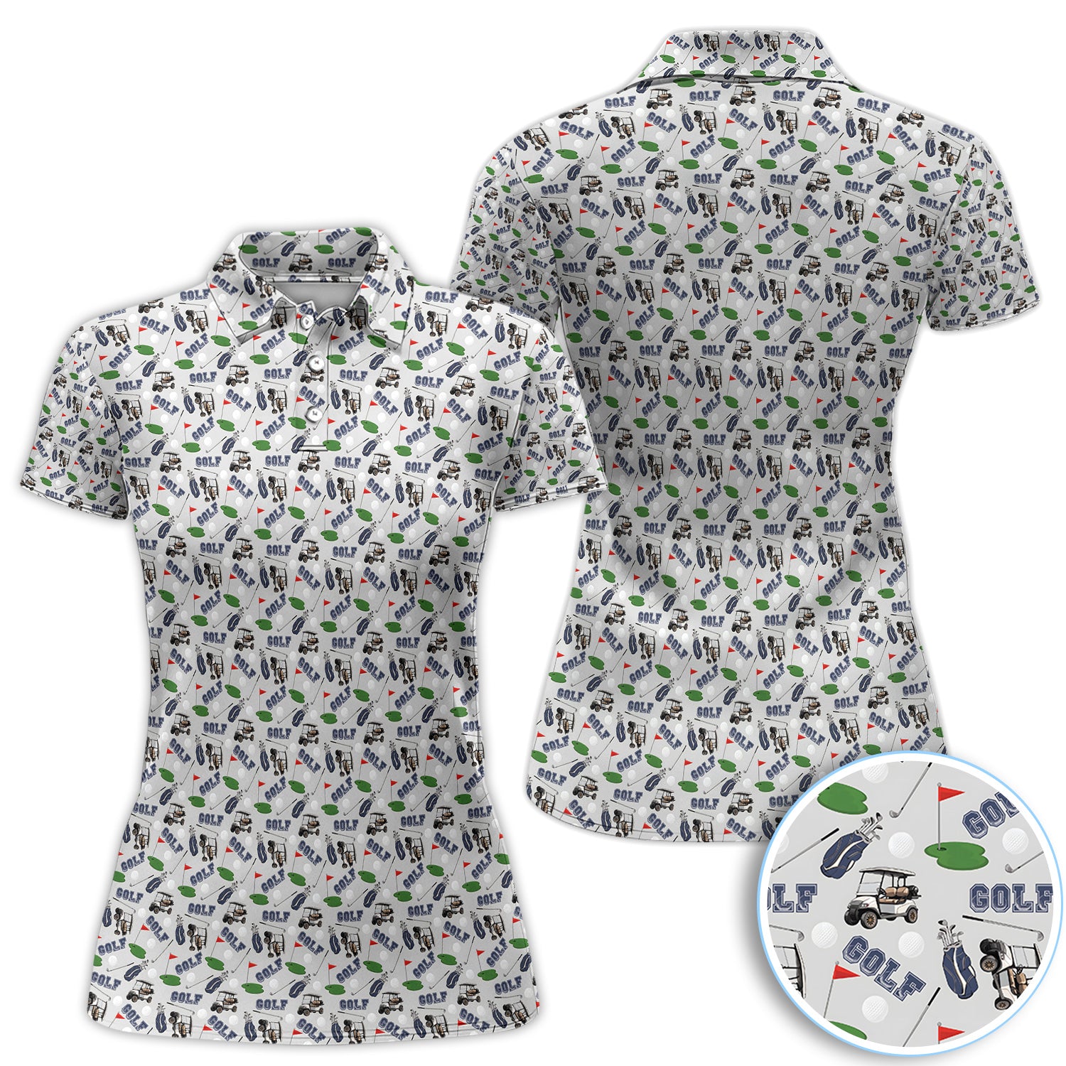 Vintage Golf Pattern Polo Shirt for Women– Funny Golfer All-Over Print Polo