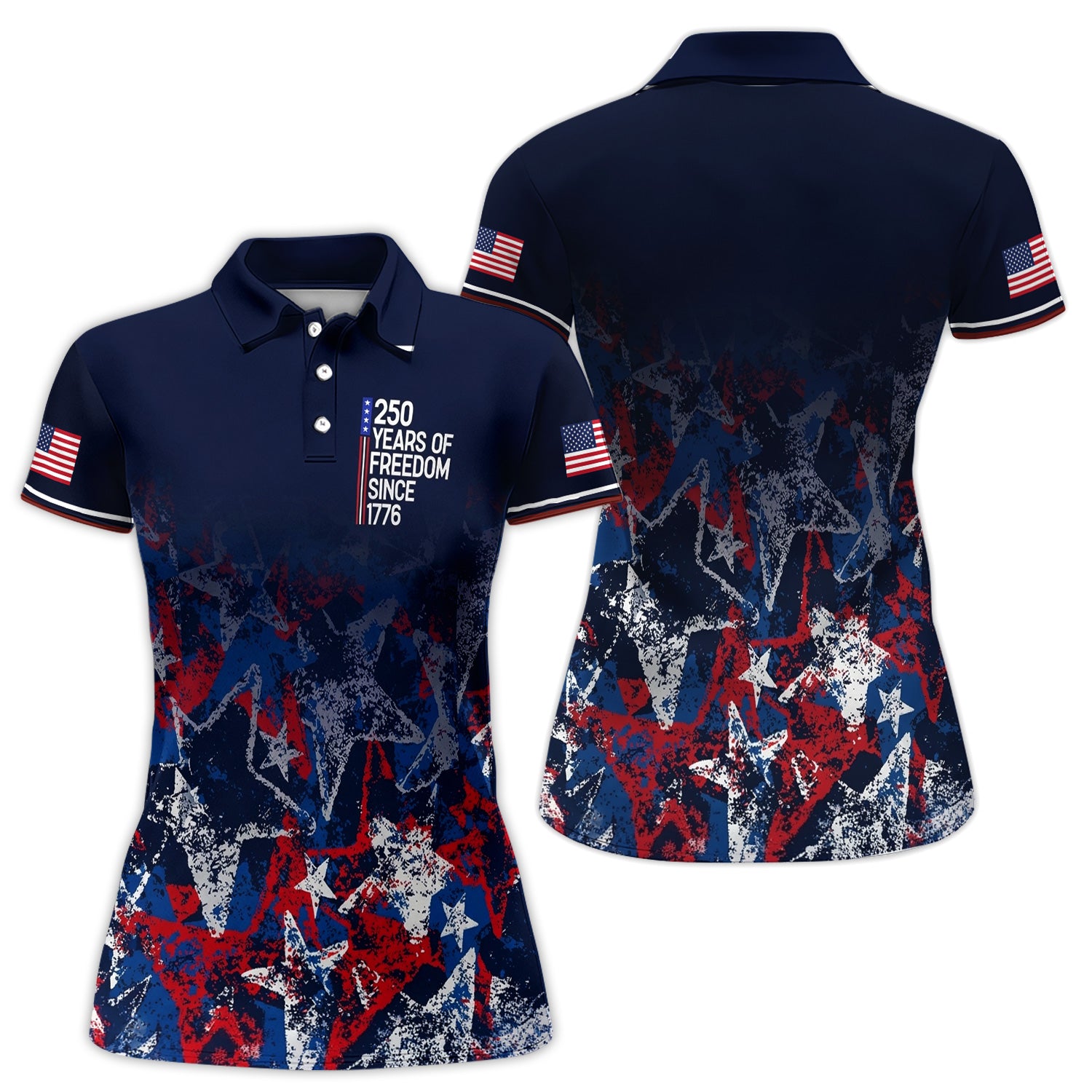 250 Years Freedom Golf Pattern Shirt, American Flag Golf Shirt For Women, 4th Of July Gift