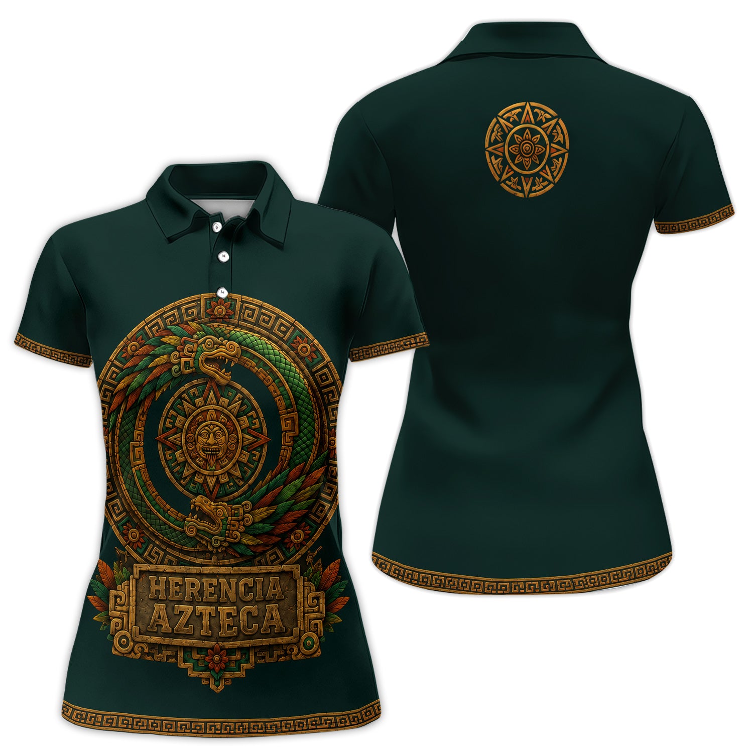 Mexican Heritage Polo Shirt for Wpmen – Aztec Serpent Premium Cultural Shirt