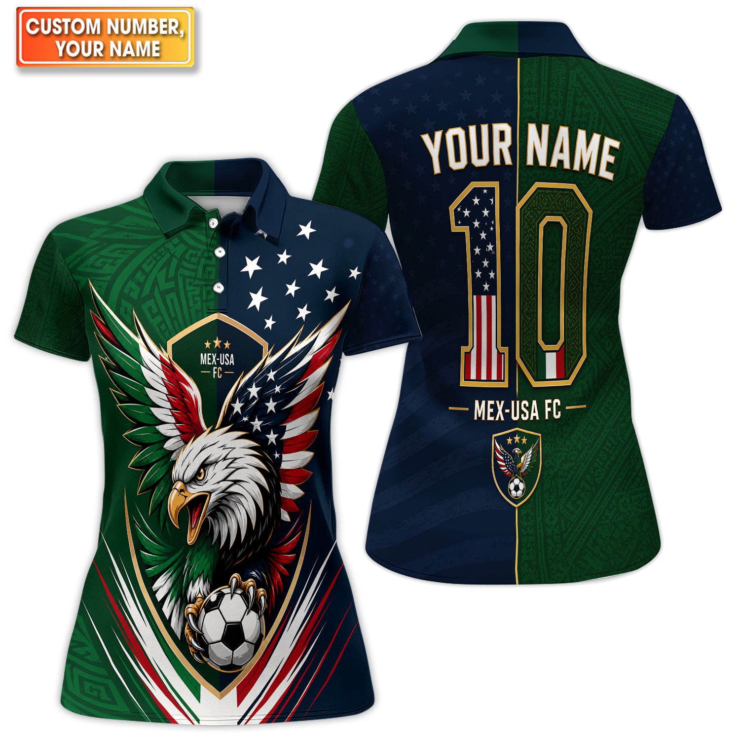Personalized Mexico USA Eagle Soccer Pattern Shirt, Mex USA Soccer Shirt For Women, Soccer Fan Gift