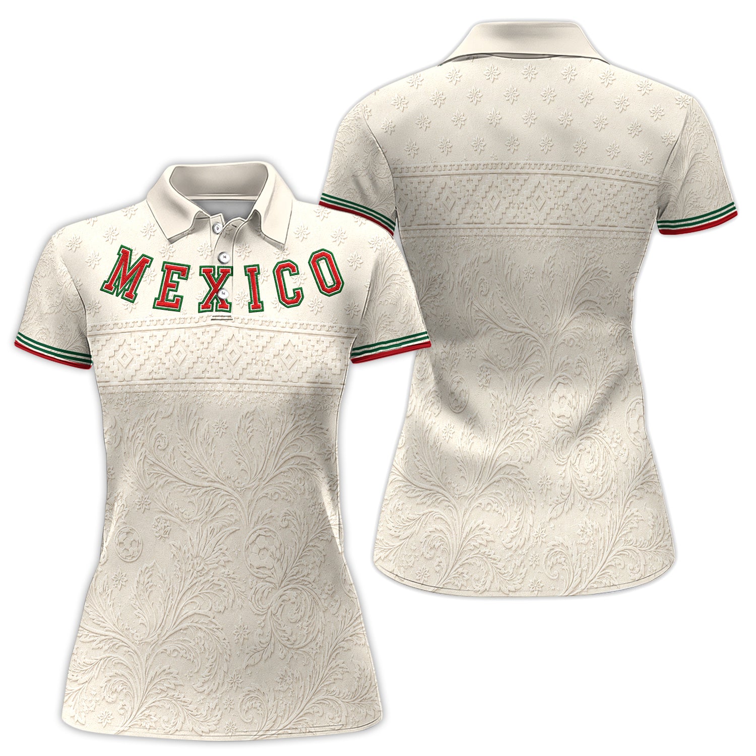 Vintage Mexico Floral Golf Pattern Shirt, Mexican Heritage Golf Shirt For Women, Patriotic Golf Gift