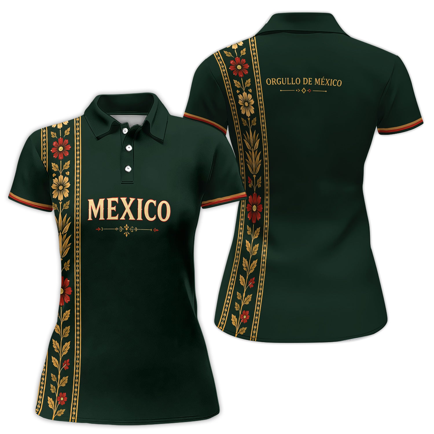 Mexico Heritage Floral Polo Shirt for Women – Orgullo de México Green Pride Polo