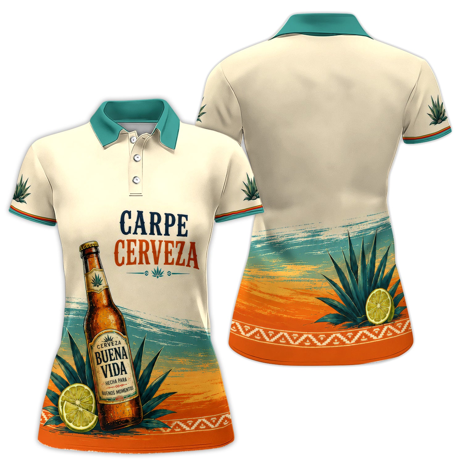 Mexican Beer Polo Shirt for Women – Carpe Cerveza Retro Fiesta Party Shirt