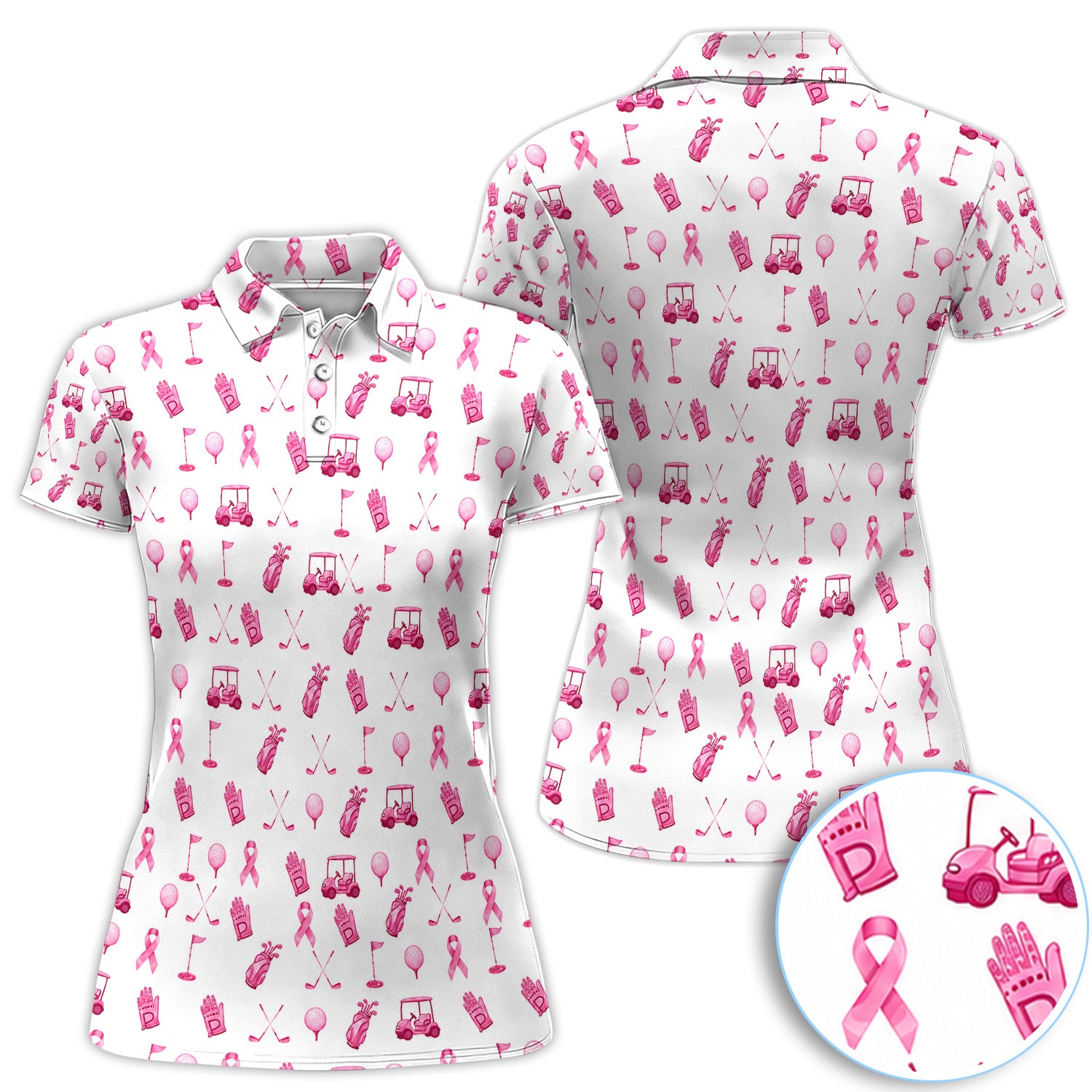 Breast Cancer Awareness Golf Pattern Shirt, Pink Ribbon Golf Shirt For Women, Breast Cancer Support Gift